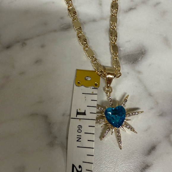New Laminated gold Necklace with‎ Blue Heart Pendant women’s - Picture 3 of 5